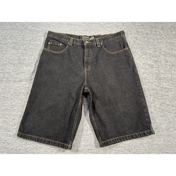 Anchor Blue Baggy Shorts Mens 38 Black Denim Jorts Y2k Skater Streetwear - Picture 1 of 9